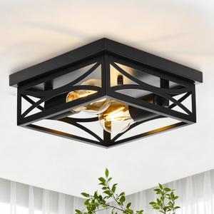 Ceiling Light, Farmhouse Flush Mount Ceiling Light, 2-Light Light fixtures Ceiling Mount, Modern Square Black Light Fixture, Kitchen Lighting Fixtures Ceiling,Bedroom,Balcony