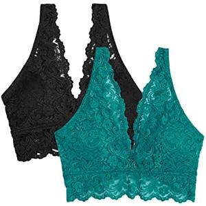 Smart & Sexy Women's Lace Deep V Wireless Bralette – Comfortable & Stylish, Multi-Packs S