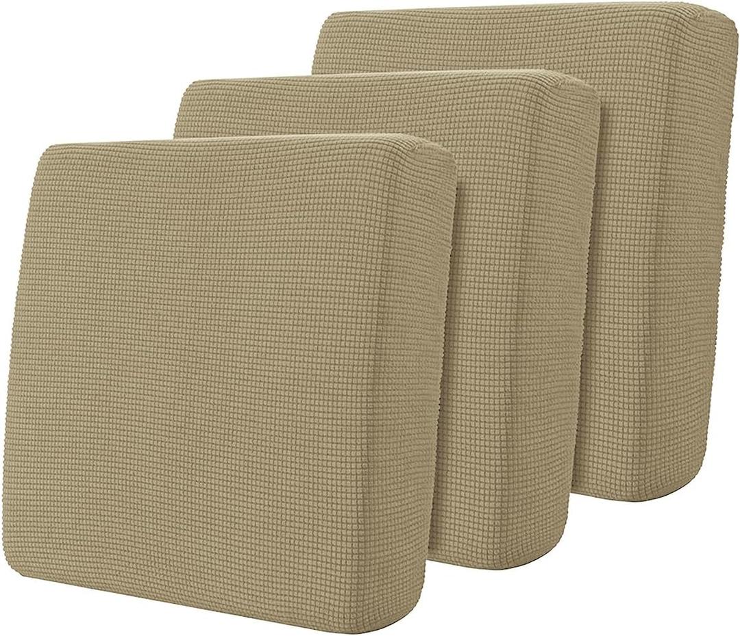 Hokway 3 Piece Individual Couch Cushion Slipcovers Stretch Reversible Cushion Protector Slipcovers Sofa Cushion Protector Covers(Sand,Small-3PC)