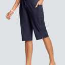 ISEEGZ Women's Swim Capris Pants High Waist Tummy Control Quick Dry UPF 50+ Long Board Shorts with Liner and Pockets, XL