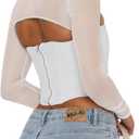 REORIA Women's Sexy Mesh Long Sleeve Boned Corset Top Trendy Y2K Square Neck Going Out Bustier Crop Tops (White, M)