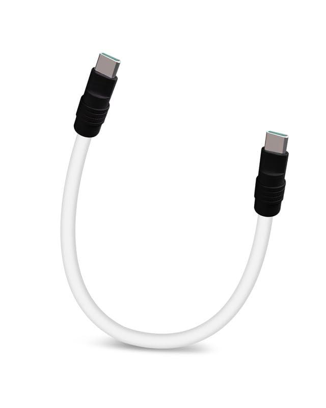 Color Block Chubby - Power Bank Friendly Short 240W Fast Charging Cable for iPhone 16 15 Pro Max Silicone USB C Cable for Samsung, iPad, MacBook, White+Black, Type-C to Type-C, 0.82FT