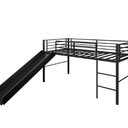 HU10160DK Twin Size Metal Loft Bed With Slide & Safety Guardrails & Built-In Ladder, Black Overall Dimensions: 78" x 98" x 43"