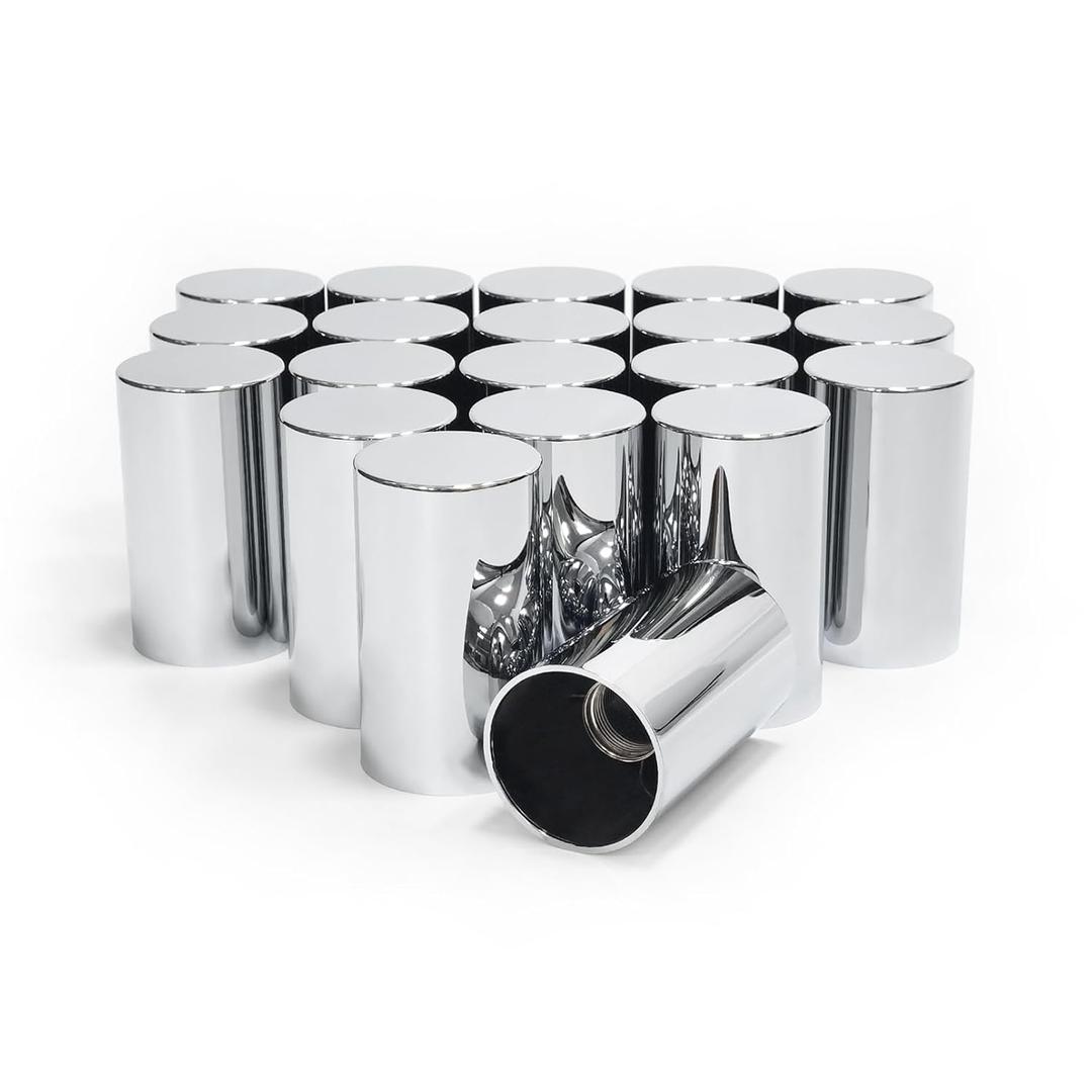 Grandroad auto 20 Pack Lug Nut Covers, 33mm by 3-1/2" Thread On Flat Top Cylinder Nut Cover Caps ABS Chrome Plastic Anti-Rust Screw-on Lug Nut Covers for Semi Trucks Trailers