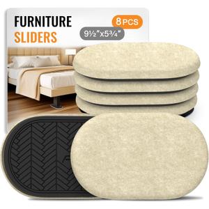 Furniture Sliders for Hardwood Floors Felt-8 Pack 9-1/2" Oval Reusable Furniture Slider with Extra Thick Design - Heavy-Duty Furniture Movers - Beige Felt Sliders Effortless Moving