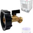 275-330 Gallon Water Tank IBC Tote Adapter 2.36" Coarse Thread Brass Hose Faucet Water Shut-Off Valve with Ball Valve, Garden Hose Connector Replace Valve Part, IBC Water Tank Fitting Part