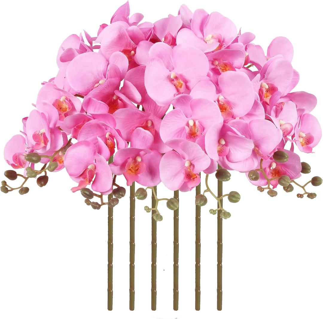 6 PCS Orchids Artificial Flowers Pink Fake Orchids Velvet Silk Orchids Faux Orchid Flowers 38 Inch Long Stem Artificial Flowers for Tall Vase for Home Wedding Decoration(Light Pink)