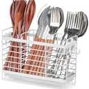 IWNTWY Utensil Holder, Stainless Steel Utensil Drying Rack with Drain Tray for Kitchen Counter, Wall Mounted Silverware Cutlery Holder for Forks, Knives, Spoons, Chopsticks Organizer (White)