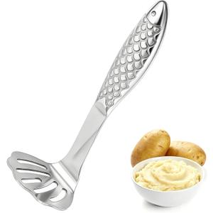 Fish-Shaped Potato Masher & Potato Smasher  Effortless Stainless Steel Potato Ricer with Ergonomic One-Piece Non-Slip Handle, Break-Resistant Masher Kitchen Tool for Potatoes, Avocados, Eggs & More