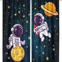 Kids Astronaut Window Curtains, Funny Spaceman Moon Planet Window Treatments for Boys Bedroom Cartoon Galaxy Outer Space Starry Star Window Drapes for Girls Living Room Playroom 42x45in