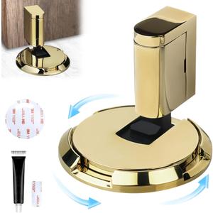 Magnetic Door Stopper Windproof,Upgrade Punch-Free Mechanical Silent Floor Door Stop,Heavy Duty Door Stop for Bottom of Door,Magnetic Door Catch Holder to Keep Door Open,3M Adhesive & Screws (Gold)
