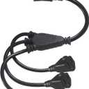 KUNCAN 3-Outlet Splitter Extension Cord - 3 Prong 1 to 3 Way Power Splitter Extension Cable, 1FT 16AWG 13A/1625W, NEMA 5-15P to 3*NEMA 5-15R Y Style Extension Cord (Black 1-Pack)