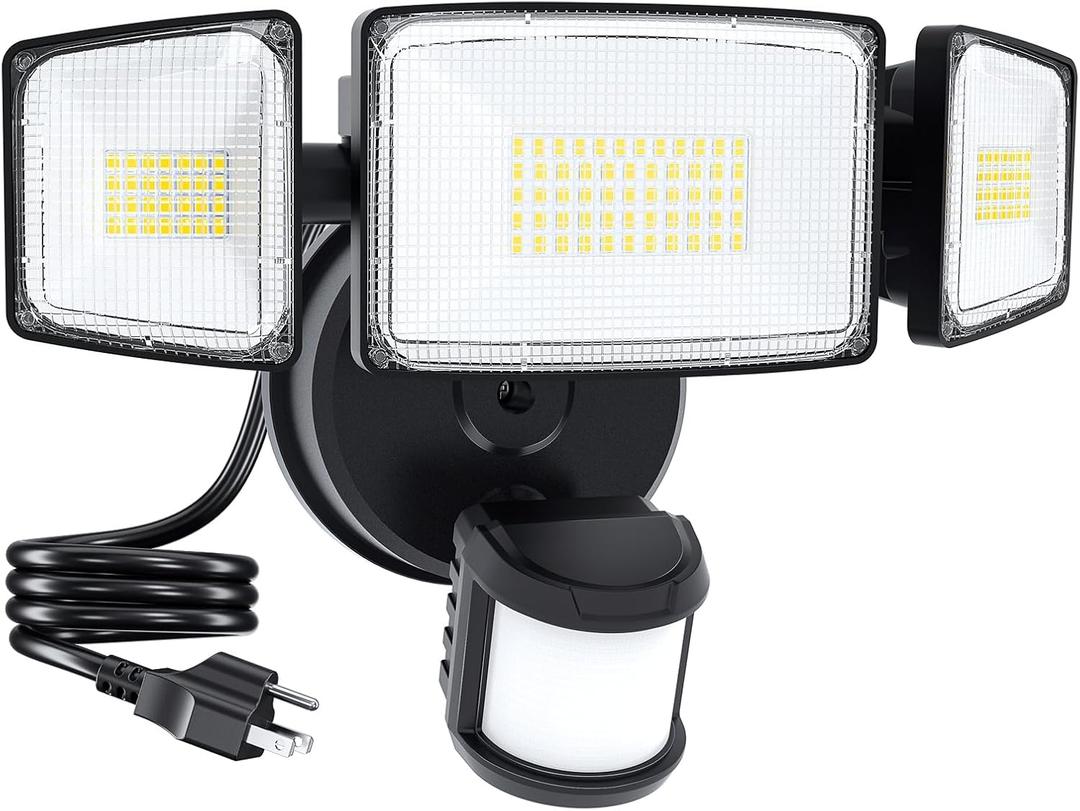 75W Motion Sensor Outdoor Lights Plug in, Led Flood Lights Outdoor Dusk to Dawn, 7500LM Security Lights Motion Activated IP65 Waterproof, Motion Floodights for Outside Garage Yard Patio(Black)