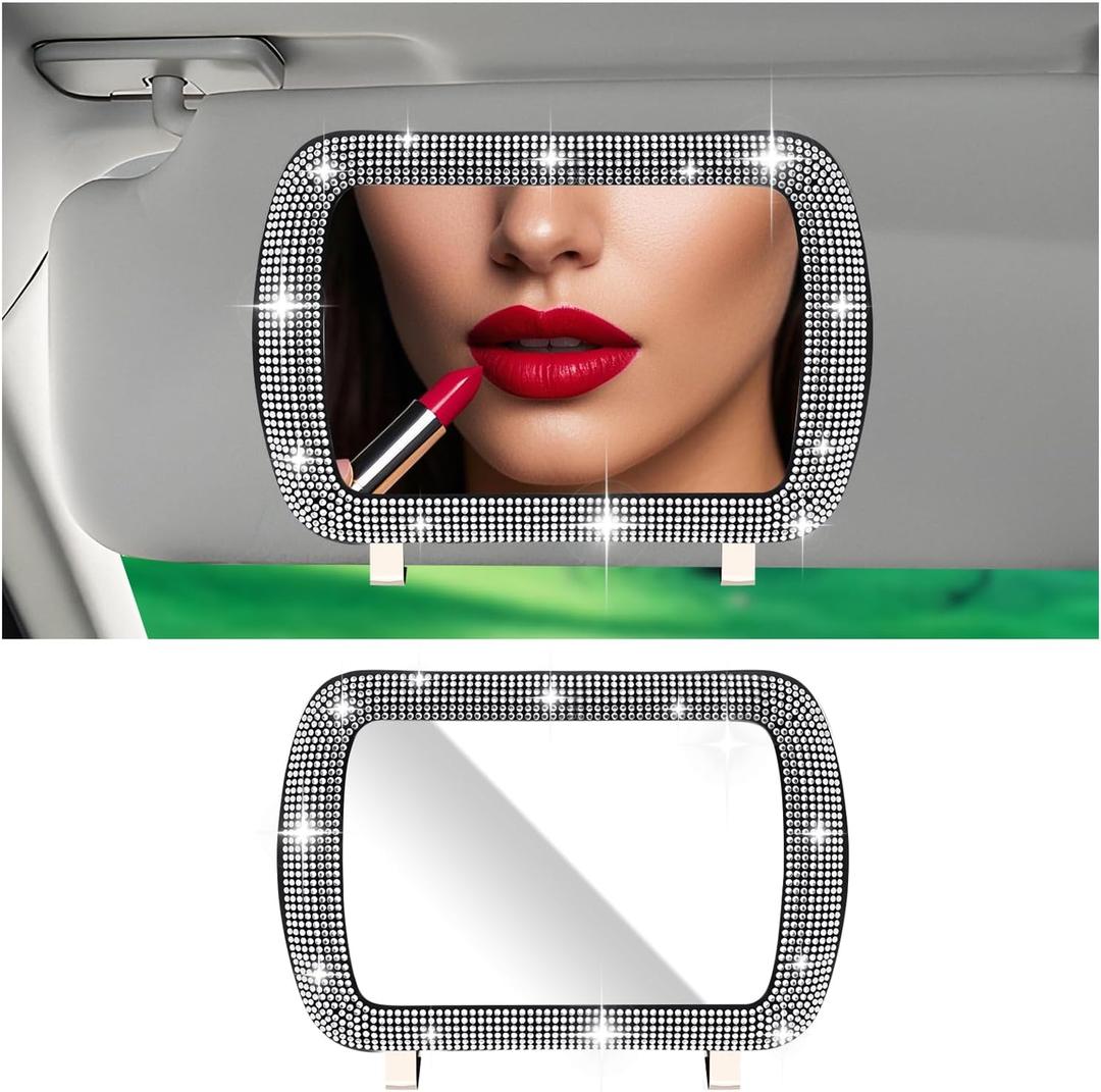New Bling Mirror for Car Visor with Rhinestone,HD Clip on Sun Visor Mirror for Cars Decorations,Universal Car Mirrors Vanity Bling Cars Accessories for Women/Girls
