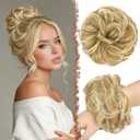 FESHFEN Large Messy Bun Hair Piece - Wavy Synthetic Chignon Scrunchies Elastic Ponytail Hair Extensions Thick Hairpieces for Women, Sunny Blonde 1.94oz