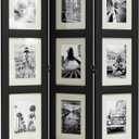 SZQINJI 3 Panel Photo Room Divider Screen, Solid Wood Divider for Room Separation for 8x10 Picture Frame Without Mat for 5x7 Photo with Mat, Black