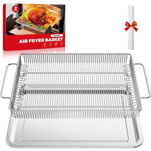 Air Fryer Basket for Oven, Air Fryer Basket and Stainless Steel Baking Tray Pant Oven Air Fryer Pan Rack for Cooking Baking Dishwasher and Broiling (15.9 in * 9.8 in &14.9 in * 11 in)