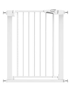 BABELIO 36" Tall Narrow Baby Gate, 26-28.5" Auto-Close Metal Pet Gate for Small Stairs/Doorways/Hallways, NO Drilling Pressure Mounted for Child and Pets, NO Extensions, White