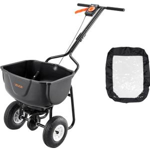 VEVOR Broadcast Spreader, 60LBS Capacity, Walk-Behind Push Spreader, 0-9.8 ft Spreading Width, 10 in All Terrain Pneumatic Tires, Lawn Spreaders with Hopper Grate, for Seed, Fertilizer, Ice Melt
