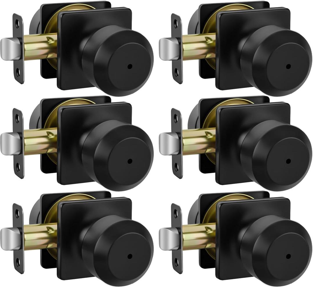 Haidms 6 Pack Black Door Knobs Interior, Privacy Interior Door Knob for Bedroom or Bathroom, Matte Black Door Knobs