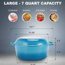 Bruntmor 2-in-1 Enamel Cast Iron Dutch Oven With Handles - Crock Pot Blue Cast Iron pot with Skillet lid - All-in-One Cookware Braising Pan for Casserole Dish - 7 Quart, Blue