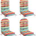 FUNBERRY Patio Chair Cushions Set of 4, Thicken Comfy Cushions for Rocker Non Slip Fade Shield Waterproof High Back with Ties, 4 Pack