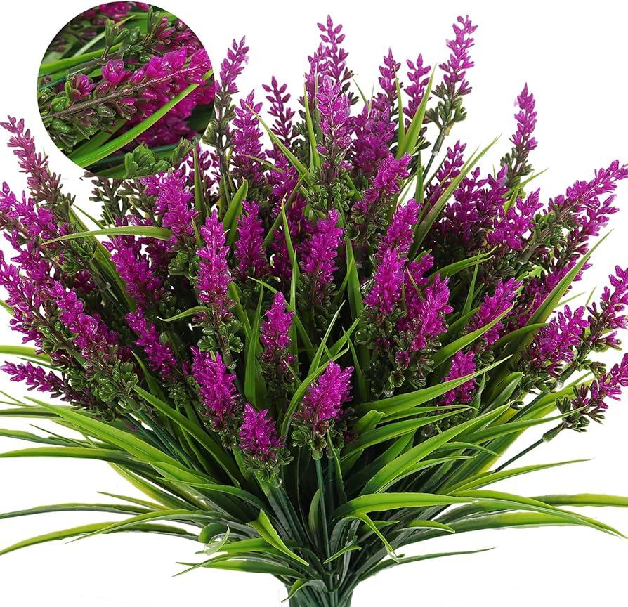 RECUTMS Artificial Flowers Plants Faux Lavender Flower Indoor Outside Hanging Decorations,8 Bundles (Fuchsia)