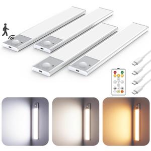 8" Ultra-Thin Under Cabinet Lighting Wireless, Aluminum Alloy Under Counter Lights for Kitchen, 3-Color-Temps Magnetic Closet Lights, Rechargeable Motion Sensor Light Indoor (4 Pack, Silver)