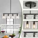 4-Light Kitchen Island Lighting, Black Pendant Light Fixture, Farmhouse Dining Room Light Fixtures Over Table, Modern Hanging Light Fixtures with Clear Glass, E26 Base, Bulbs Not Included