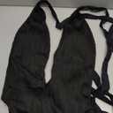 ZAFUL Women's One Piece Swimsuit Deep V Neck Ribbed Self Tie Sexy High Cut Bathing Suit Crisscross Back Swimwear (Large, Black)