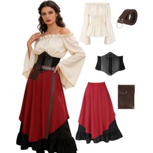 Renaissance Costume Women Medieval Victorian Fancy Dresses Halloween Pirate Cosplay (M)