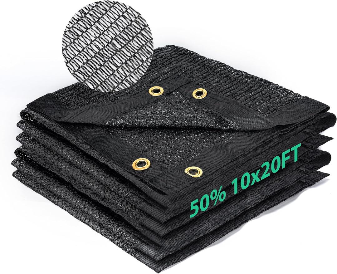 Kesfitt 50% Shade Cloth 10x20 ft, Breathable HDPE Mesh Sun Shade Tarp for Garden & Greenhouse, UV Resistant Outdoor Shade Fabric with Copper Grommets for Plants, Patio, Yard
