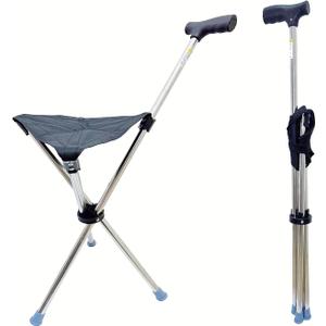 Cane with Seat - Portable Stool Chair, Supports Up to 200 Lbs cameping Chairs, Lightweight Up to 1.4 Lbs, Suitable for Men, Women, Seniors, People with Disabilities (Black)
