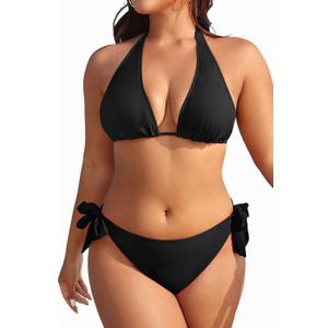Tempt Me Women Plus Size Triangle Bikini Halter Two Piece Swimsuit Sexy Tie Side Bathing Suits (Black, 22W) Tempt Me Women Plus Size Triangle Bikini Halter Two Piece Swimsuit Sexy Tie Side Bathing Suits (Black, 22W)
