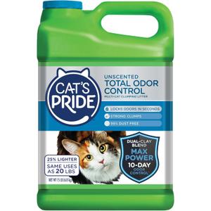 Cat's Pride Max Power: Total Odor Control - Up to 10 Days of Powerful Odor Control - Strong Clumping - Hypoallergenic - 99% Dust Free - Multi-Cat Litter, Unscented, 15 Pounds