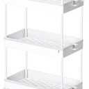 Ronlap 3 Tier Slim Rolling Storage Cart with Wheels Plastic Utility Cart Organizer for Snack Craft Art Postpartum Baby Diaper Nail Makeup in Bathroom Laundry Room Kitchen Bedside Narrow Space, White