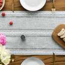 Artoid Mode Grey Rustic Cotton Linen Table Runner, Seasonal Embroidered Hollow Kitchen Dining Table Decoration for Home Party Decor 13x108 Inch