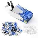VCELINK Cat6A RJ45 Connector Shielded Non-Pass Through 25-Pack, Gold-Plated Modular Plug RJ45 Ends for Cat7/Cat6A STP/FTP Cable Solid and Stranded Ethernet WireBlue (RJ45 Connectors, 25 Pack)