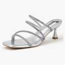 IDIFU IN2 Rhinestone Heels Strappy Low Kitten Square Open Toe Mule Heels Wedding Bridal Prom Party Dress Shoes for Women Comfortable Dressy Formal Sparkly Slip On Heeled Sandals 9