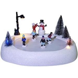 MerryPulse Christmas Village Ice Rink, Colorful Lighted Animated Musical Winter Snow Village Indoor Decorations for Home Tabletop Gift