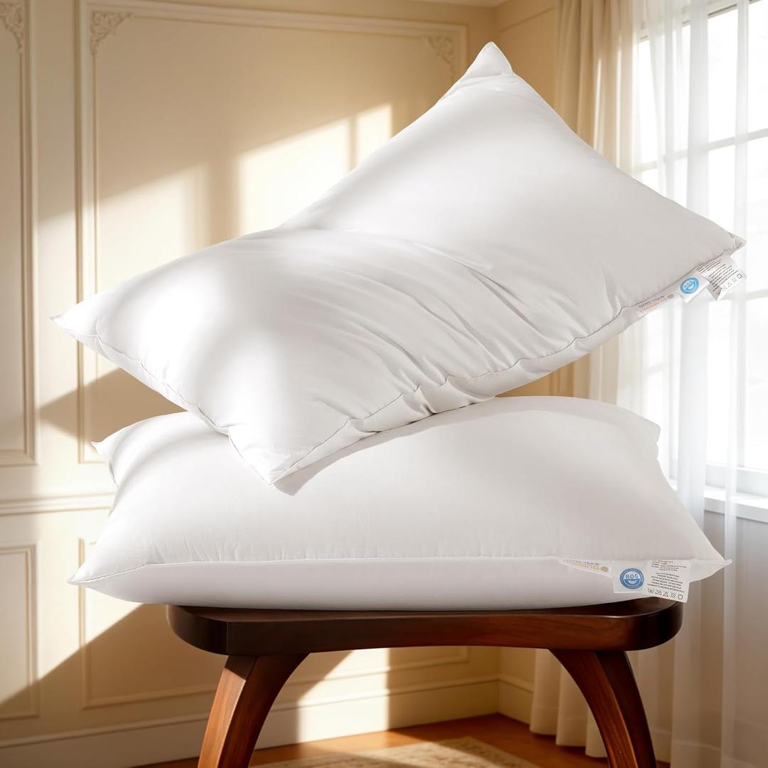 Goose Down Pillow King Size Set of 2 Pack,Hotel Collection 1050+ Fill Power Luxury Bed Feather Pillow for Side Back Stomach Sleepers, Soft 100% Cotton ShellWhite,20" x 36"