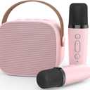 Mini Karaoke Machine,Funny Toys Christmas Birthday Gifts for Kids Age 4-12 Girls,Boys,Adults, Karaoke Microphone Toys for 4,5,6,7,8,9,10,11,12+ Year Old Girls Boys (Pink 2 Mics)