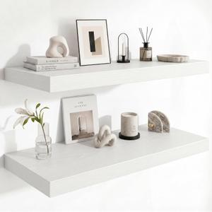 12 Inch Deep Floating Shelves for Wall, 36 Inch Wide Wall Shelves Set of 2, 2 Inch Thick Heavy Duty Invisible Wall Mounted Shelves for Kitchen Living Room,White, 35.4”Wx11.6”Dx2”H,Set of 2