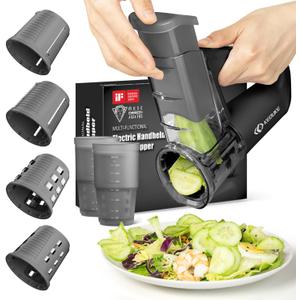 KEOUKE Electric Vegetable Slicer Handheld Cordless Salad Shooter One Touch Easy Control Rotary Grater Vegetable Shredder with Ice Shaving Blade, 4 Blades, Dual Storage Cups, Upgraded Safety, Black