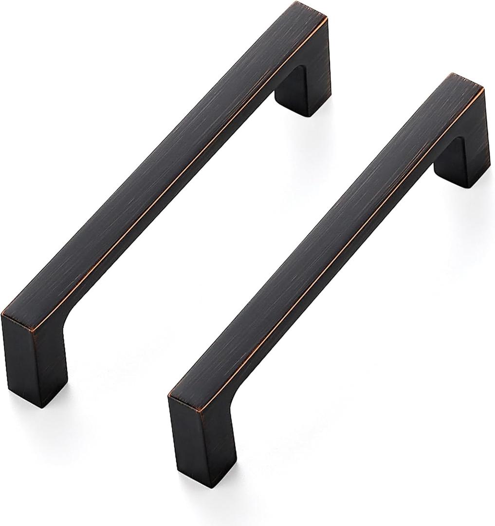 Ravinte 25 Pack Solid 4 Inch Square Cabinet Handles - Oil-Rubbed Bronze Drawer Pulls and Kitchen Cabinet Hardware (4" Hole Center)