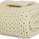 YnM Chenille Weighted Blanket, Handmade Chunky Knitted Design, Soft and Cozy, Temperature Regulating and Breathable, Machine Washable Throw for Sleep or Home Decor (Sparkling White, 50x60 Inch, 10lbs)
