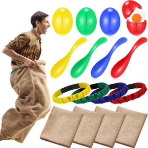 Set of 12 Potato Sack Race Bags Outdoor Lawn Games with Egg Spoon Race Games, 3 Legged Relay Race Bands Carnival Games Outside Birthday Party for Family