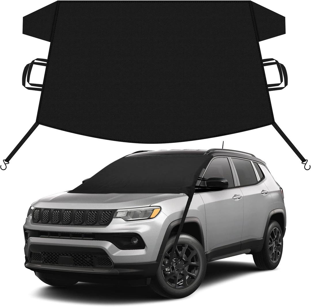 EcoNour Car Snow Cover Compatible for Jeep Compass | Windshield Cover for Ice and Snow with S-Hook Straps | Heavy-Duty 600D Oxford Winter Car Cover, Waterproof & Anti-Slip