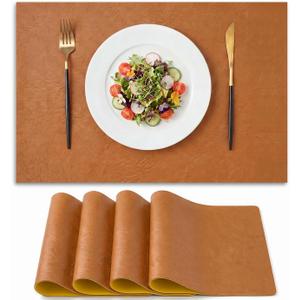 Artoid Mode Rust Faux Leather Placemats Set of 4 | 12x18 Inch Waterproof Wipeable Heat Resistant Vinyl Place Mats, Reversible Table Mats for Fall Kitchen Dining Decor