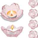 Glass Votive Candle Holders,Glass Seasoning Dishes,Cherry-Blossom Tea Bag Holders,Pink Flower Snack Dip Bowls,Set of 6 Tealight Pillar Trays for Party Housewarming Christmas Valentine Wedding Decor